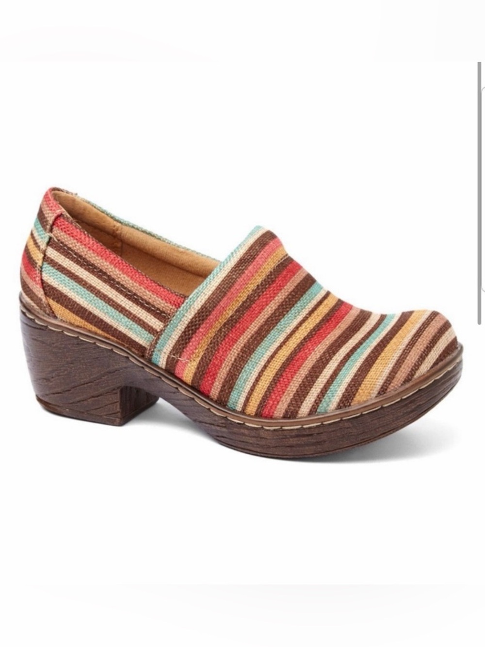 b.o.c. Striped Multicolor Canvas Clog - Brown, Red, Turquoise, Yellow